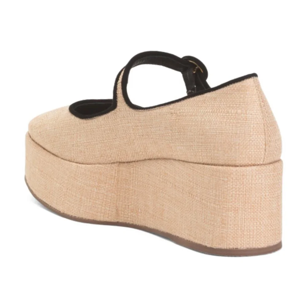 Larroude Blair Flatform In Beige Raffia